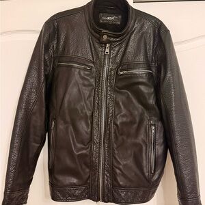 Black Rivet Men's Dark Leather Bomber Jacket